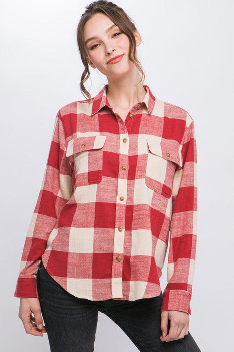 Lightweight Plaid Button Down Top