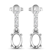 Bids.com 0.14 Carat Genuine White Diamond 14K White Gold Semi Mount Earrings - holds 7x5mm Oval Gemstones Earrings