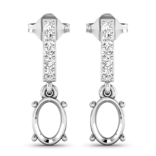 Bids.com 0.14 Carat Genuine White Diamond 14K White Gold Semi Mount Earrings - holds 7x5mm Oval Gemstones Earrings