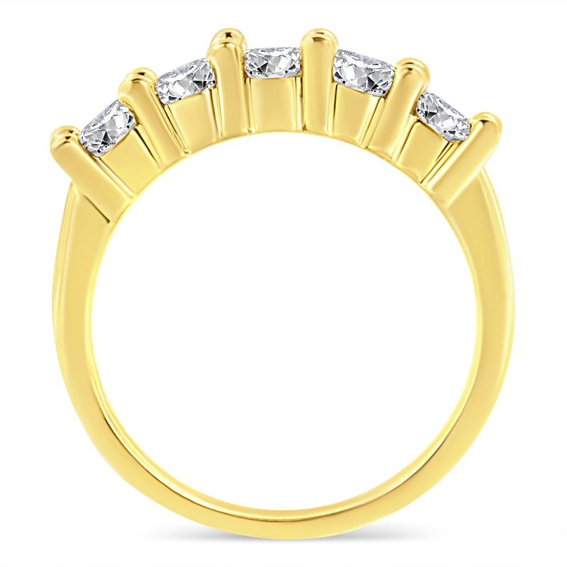 Bids.com 14K Yellow Gold Plated .925 Sterling Silver 1.0 Cttw Shared Prong-set Round Diamond 5 Stone Band Ring (J-K Color, I1-I2 Clarity) - Size 7 Rings