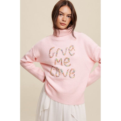 Give Me Love Stitched Mock Neck Sweater