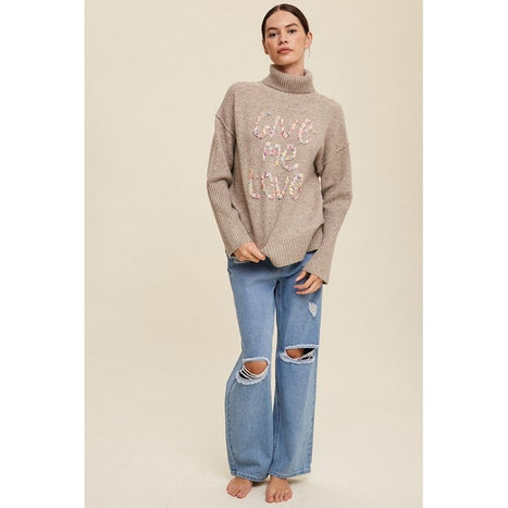 Give Me Love Stitched Mock Neck Sweater