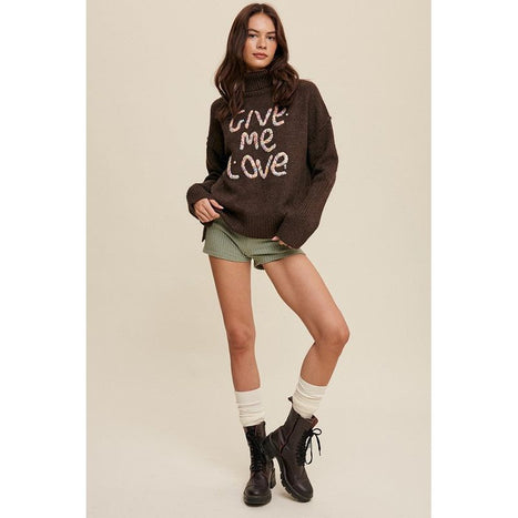 Give Me Love Stitched Mock Neck Sweater