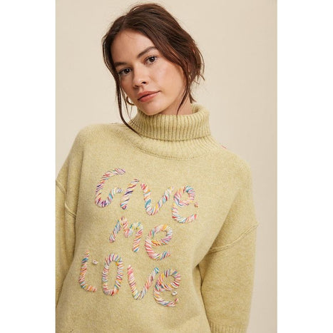 Give Me Love Stitched Mock Neck Sweater