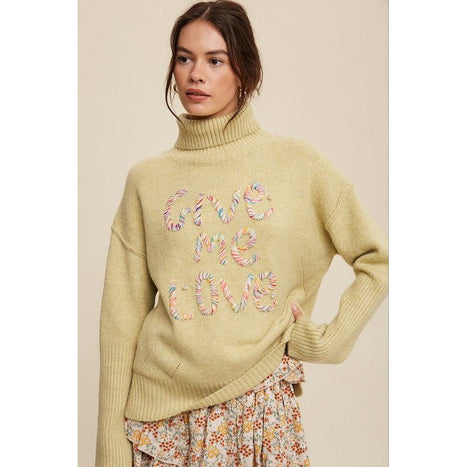 Give Me Love Stitched Mock Neck Sweater