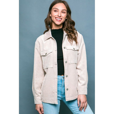 Corduroy Button Down Jacket With Pockets