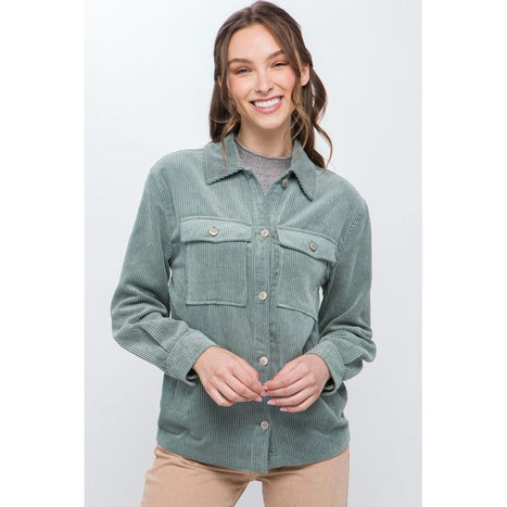 Corduroy Button Down Jacket With Pockets