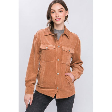 Corduroy Button Down Jacket With Pockets