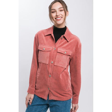 Corduroy Button Down Jacket With Pockets