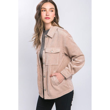 Corduroy Button Down Jacket With Pockets