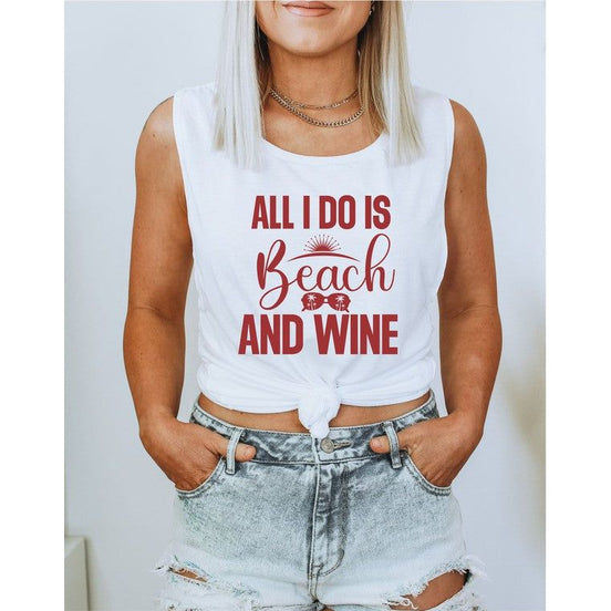 Ocean and 7th All I Do Is Beach & Wine Graphic Print Muscle Tank