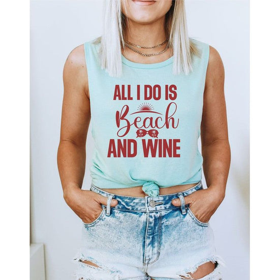 Ocean and 7th All I Do Is Beach & Wine Graphic Print Muscle Tank