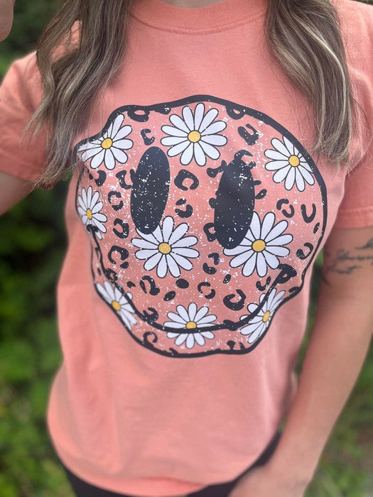 Ask Apparel Leopard Smiley Daisy Tee