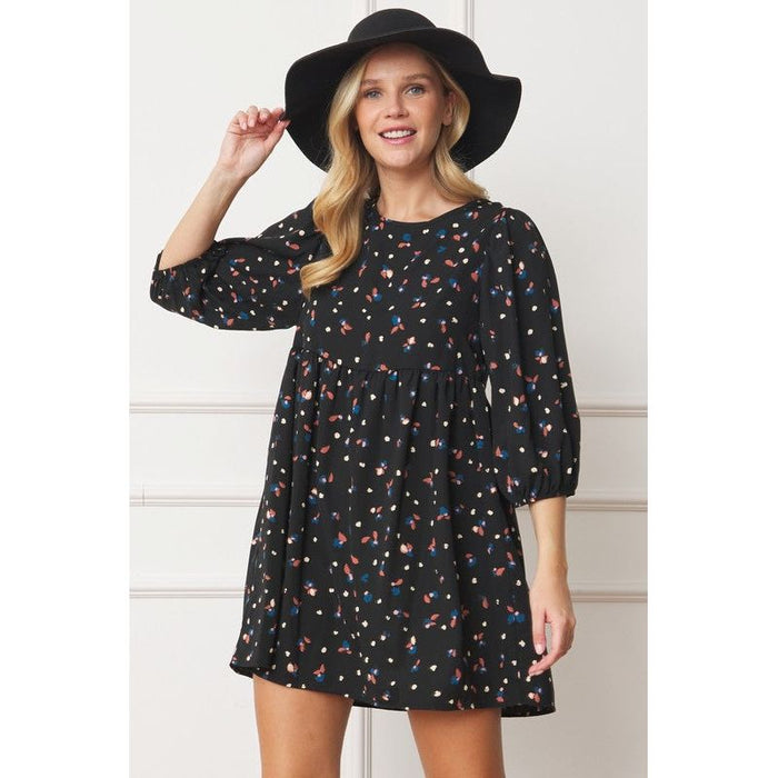 Abstract Polka Dot Bishop Sleeve Mini Dress