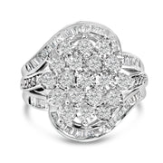 Bids.com Sterling Silver 1.0 Cttw Diamond Swirl Cluster Cocktail Ring Rings