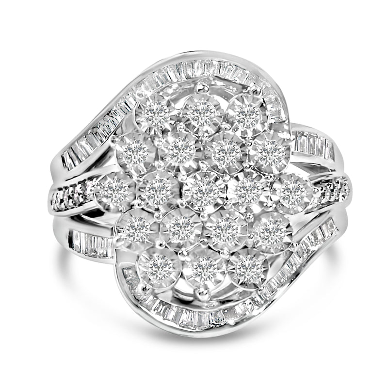 Bids.com Sterling Silver 1.0 Cttw Diamond Swirl Cluster Cocktail Ring Rings