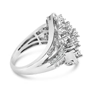 Bids.com Sterling Silver 1.0 Cttw Diamond Swirl Cluster Cocktail Ring Rings