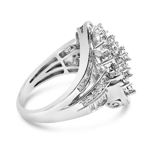 Bids.com Sterling Silver 1.0 Cttw Diamond Swirl Cluster Cocktail Ring Rings