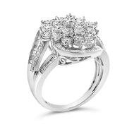 Bids.com Sterling Silver 1.0 Cttw Diamond Swirl Cluster Cocktail Ring Rings