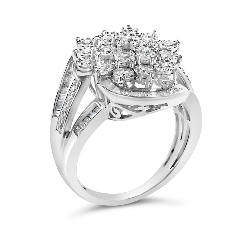 Bids.com Sterling Silver 1.0 Cttw Diamond Swirl Cluster Cocktail Ring Rings