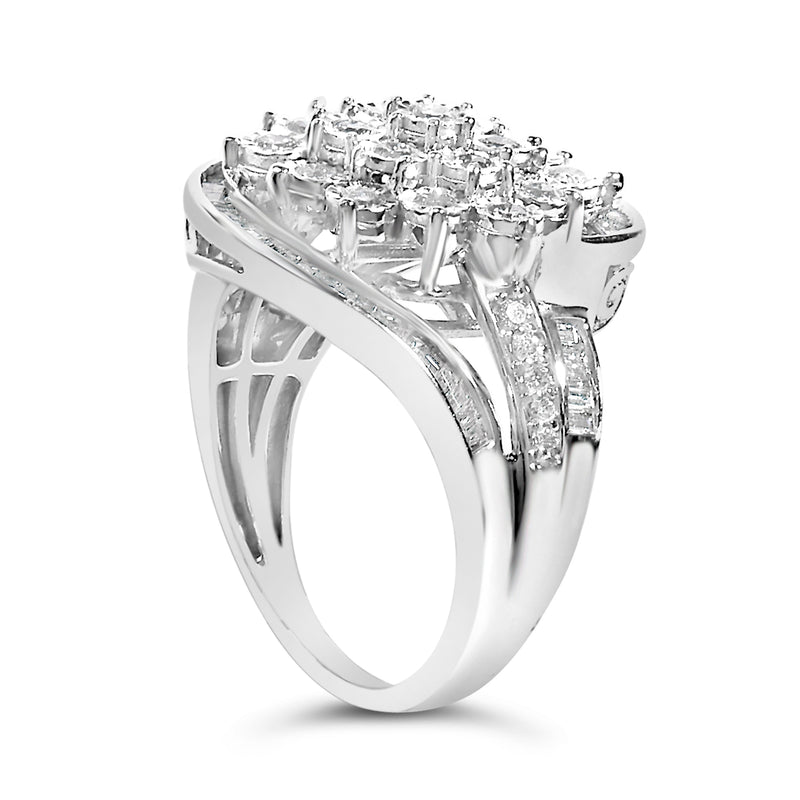 Bids.com Sterling Silver 1.0 Cttw Diamond Swirl Cluster Cocktail Ring Rings