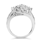 Bids.com Sterling Silver 1.0 Cttw Diamond Swirl Cluster Cocktail Ring Rings