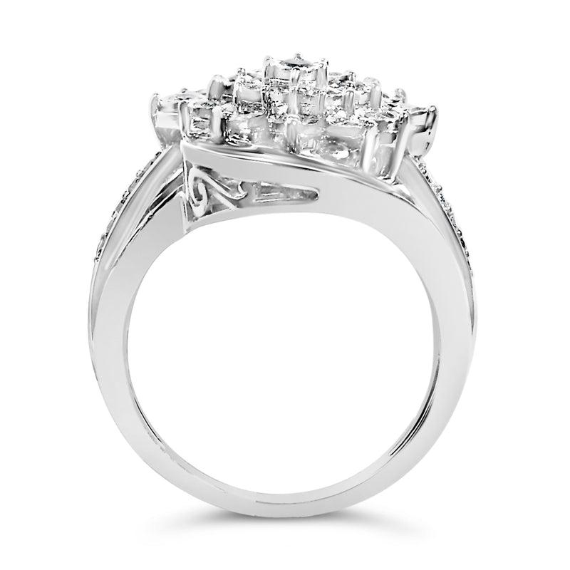 Bids.com Sterling Silver 1.0 Cttw Diamond Swirl Cluster Cocktail Ring Rings