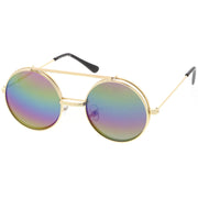 zeroUV Retro Round Steampunk Mirrored Lens Flip Up Sunglasses 8966 Sunglasses