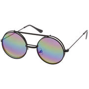 zeroUV Retro Round Steampunk Mirrored Lens Flip Up Sunglasses 8966 Sunglasses