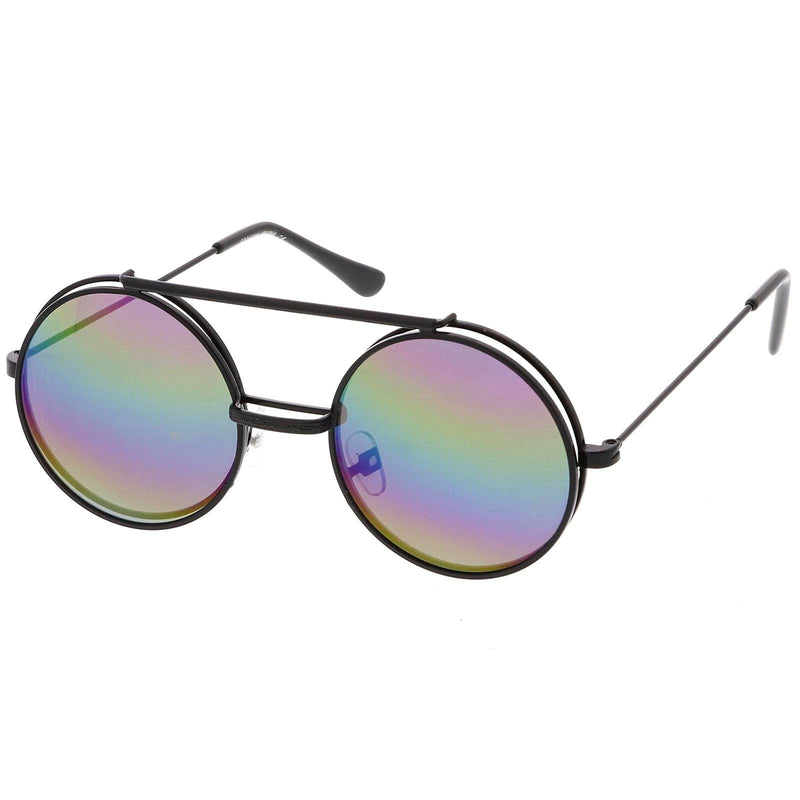 zeroUV Retro Round Steampunk Mirrored Lens Flip Up Sunglasses 8966 Sunglasses