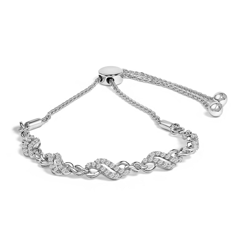 Bids.com .925 Sterling Silver 1/2 Cttw Diamond Double Wave Bolo Bracelet Bracelets