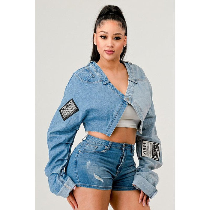 Denim Patched X-Contrast Top