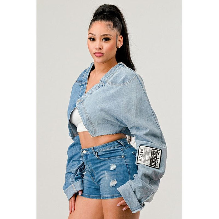 Denim Patched X-Contrast Top