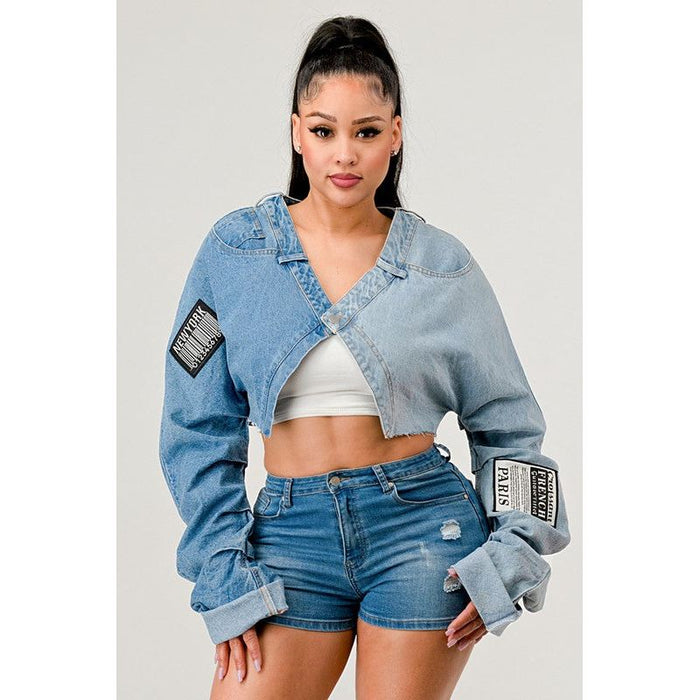 Denim Patched X-Contrast Top