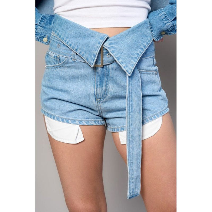 Flap Waist With Belted Shorts