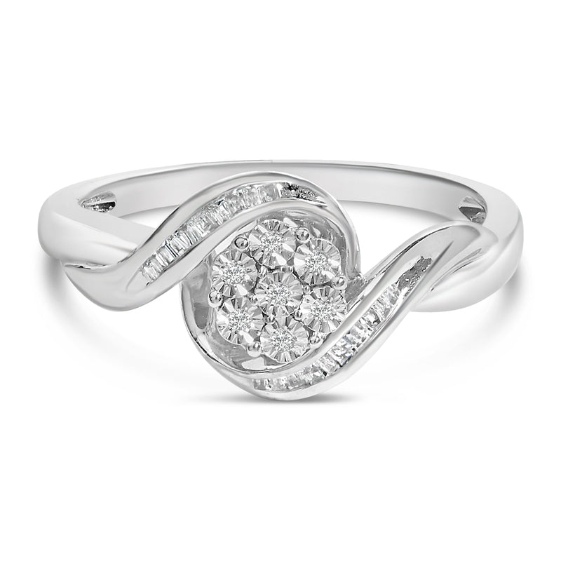 Bids.com Sterling Silver 1/10 Cttw Diamond Bypass Cluster Ring Rings