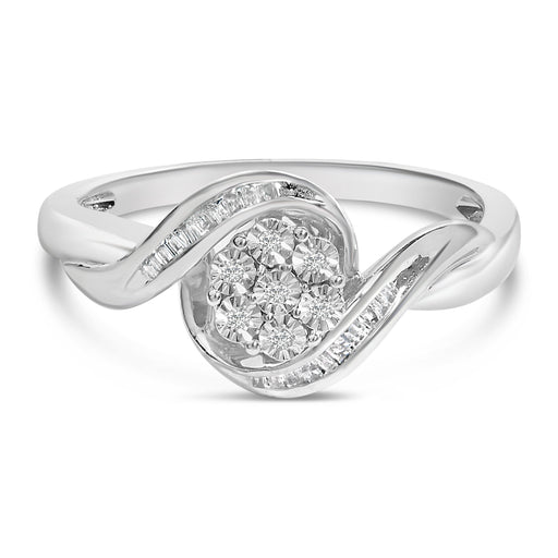Bids.com Sterling Silver 1/10 Cttw Diamond Bypass Cluster Ring Rings