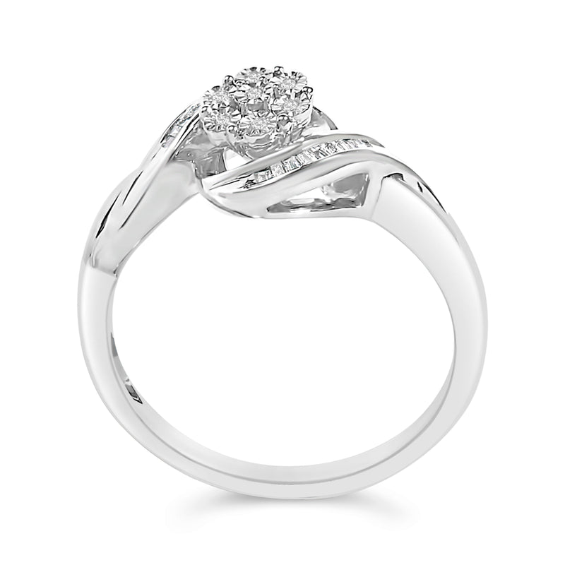 Bids.com Sterling Silver 1/10 Cttw Diamond Bypass Cluster Ring Rings