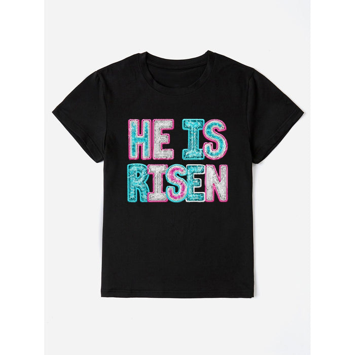 He Is Risen Sequin Round Neck T-Shirt