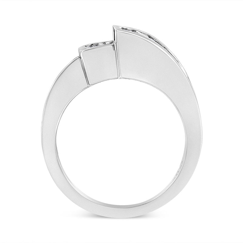 Bids.com 14K White Gold 1 1/2 Cttw Invisible-Set Princess and Channel-Set Baguette Diamond Geometric Bypass Ring Band (G-H Color, SI2-I1 Clarity) - Ring Size 7 Rings