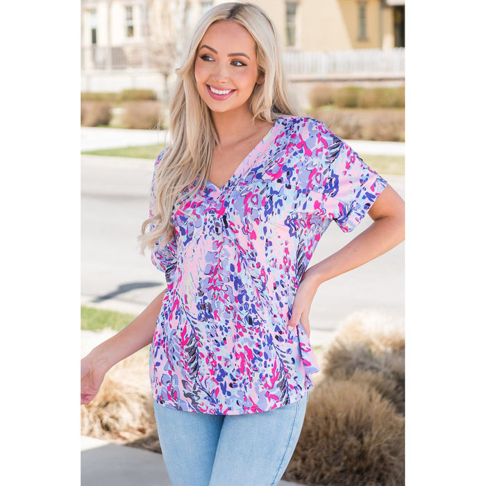 Printed V-Neck Short Sleeve T-Shirt