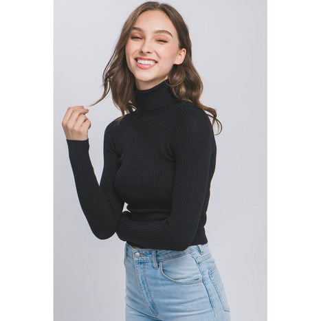 Turtleneck Ribbed Knit Sweater Top