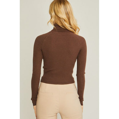 Turtleneck Ribbed Knit Sweater Top