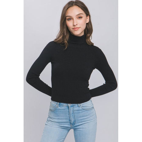 Turtleneck Ribbed Knit Sweater Top