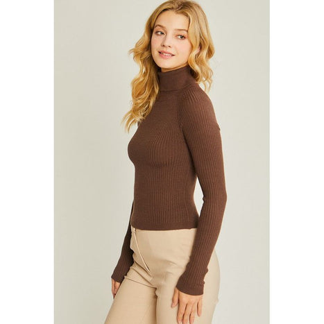 Turtleneck Ribbed Knit Sweater Top