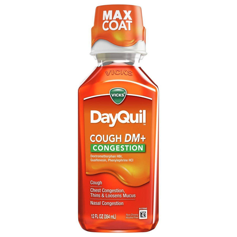 Vicks Vicks DayQuil Cough DM And Congestion Medicine, 12 Fl Oz, Tropical Citrus Flavor, Relieves Cough, Nasal Congestion, Sneezing, Non-Drowsy Medicine & Drugs White Smoke