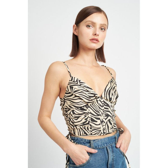 ZEBRA PRINT RUCHED CORSET TOP