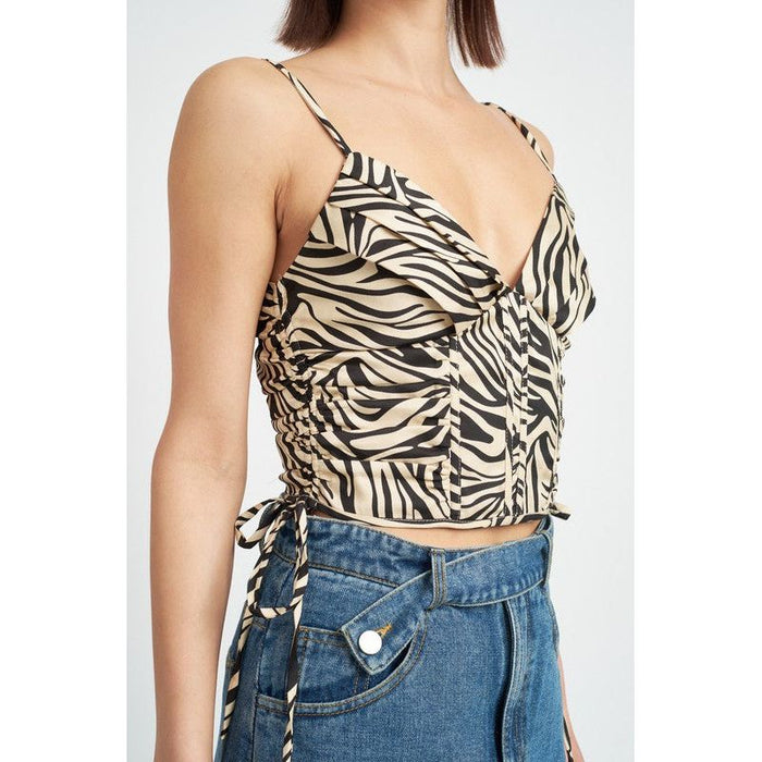 ZEBRA PRINT RUCHED CORSET TOP