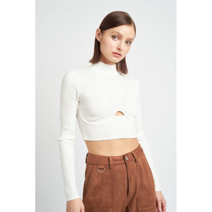 Mock Neck Crop Top With Cut Out