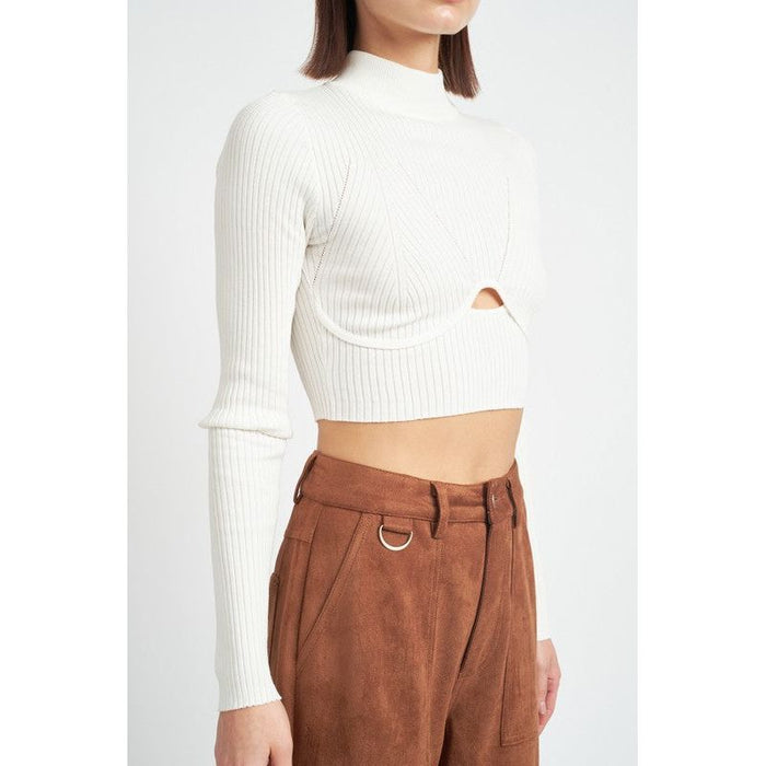 Mock Neck Crop Top With Cut Out